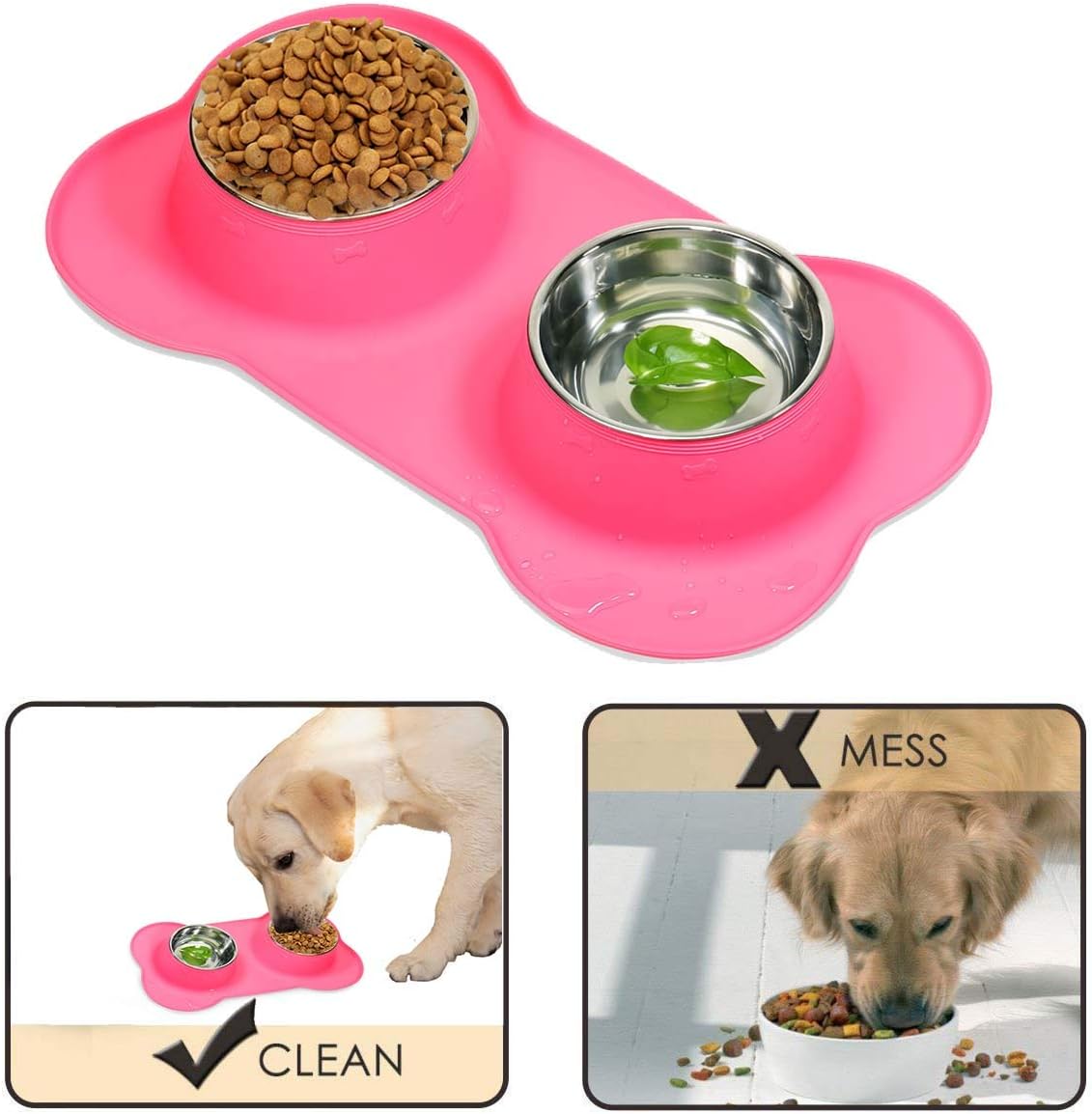 AsFrost Dog Food Bowls Stainless Steel & Water Dish with No-Spill and Non-Skid, Feeder Bowls with Dog Food Dish for Small Medium Large Size,Dogs,Cats,Puppy Pets, Black, 12oz