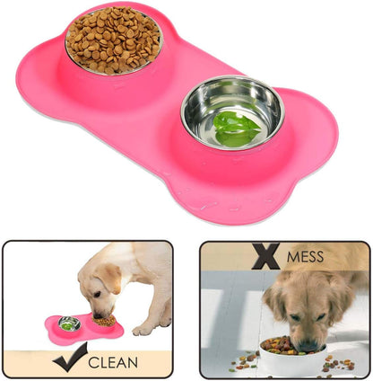 AsFrost Dog Food Bowls Stainless Steel & Water Dish with No-Spill and Non-Skid, Feeder Bowls with Dog Food Dish for Small Medium Large Size,Dogs,Cats,Puppy Pets, Black, 12oz