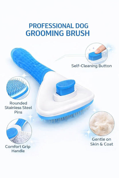 Self Cleaning Slicker Brush for Dogs & Cats – Deshedding Grooming Tool with One Click Hair Removal – Gentle for Sensitive Skin