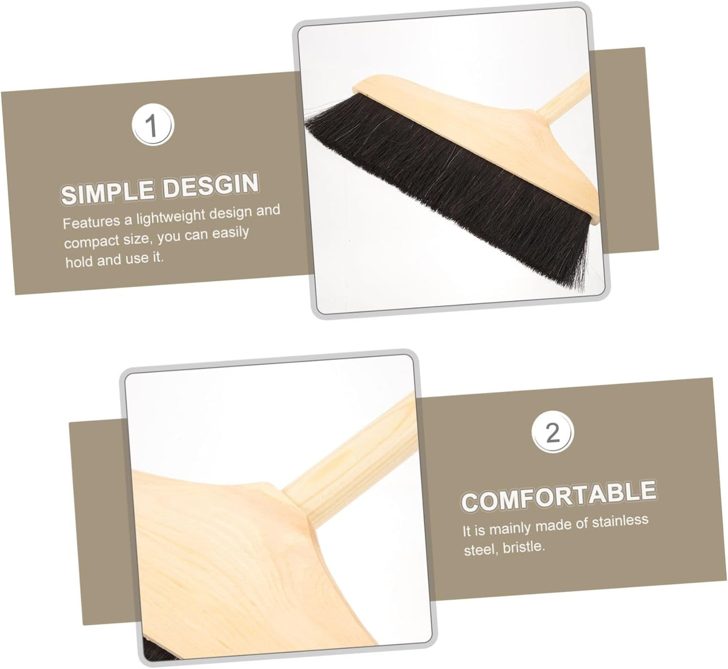 Horsehair Broom with Long Handle Soft Pine Bristles for Indoor Hardwood Floor Tile Surface Cleaning Sweeping Tool 37.00In
