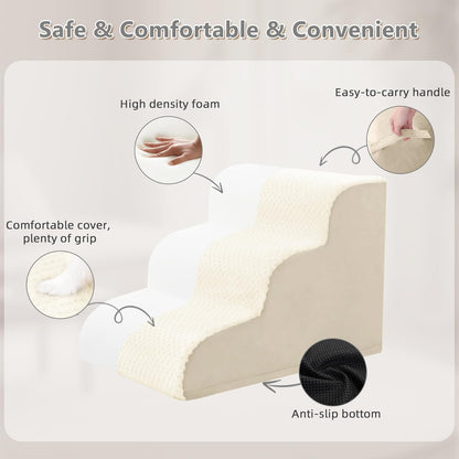 Dog Stairs Ramp, Curved 3-Step Dog Steps for Small Dogs and Cats, Pet Stairs for High Beds and Couch with Anti-Slip Washable Cover and Durable High Density Foam, Dark Grey