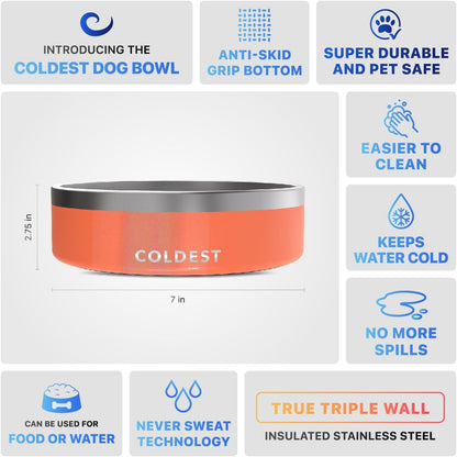 Coldest Dog Bowl - Anti Rust Metal, Non Slip, 3 Layers Insulated Stainless Steel Dog Bowls - Spill Proof & Heavy Duty - Water Bowl for Dogs, Cats & Pets, Dish Washer Safe (21 oz, Stealth Black)