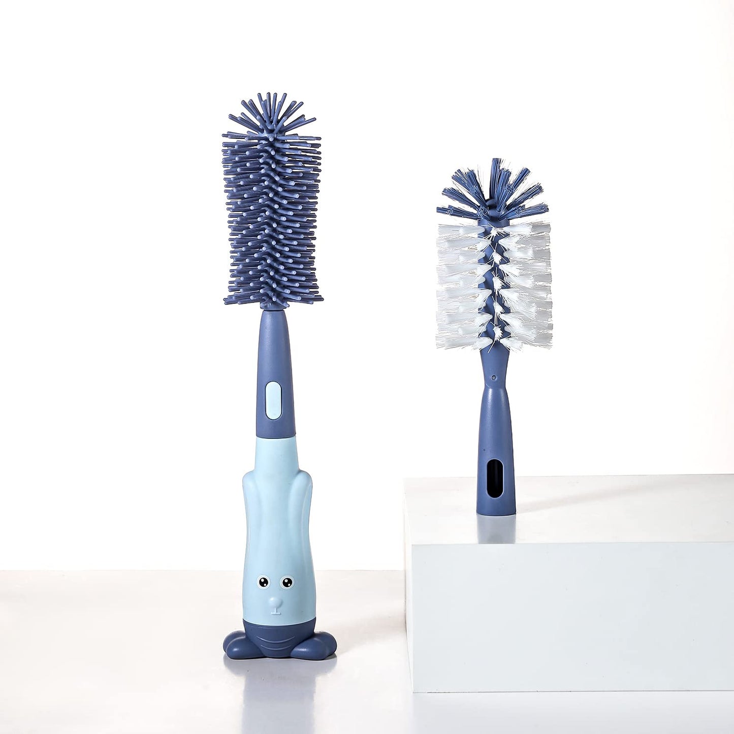 Chemimoso Cup Cleaning Brush, Silicone Baby Bottle Brush with Stand, Large Handle Water Bottle Brush Cleaner Set, with a Tiny Cup Lid Gap Cleaning Brushes Kit, Pawprint, Pink