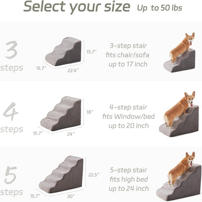 Laojin Balhen Dog Stairs for Small Dogs & Cats 15.7" H, High Density Foam Dog Steps Ramp for Couch Sofa and Chair, Pet Stairs with Non-Slip Bottom and Remove Washable Cover, 3-Step Pet Steps, Beige