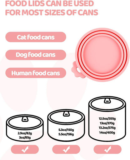 5 PCS Cat Food Can Covers Lids Set, Silicone Pet Food Can Lids with Multi-Function Cat Food Spoon and Opener, Cat Bar Squeezer, Stainless Steel Wet Food Spoon for Cats and Dogs (Pink) (Pink)