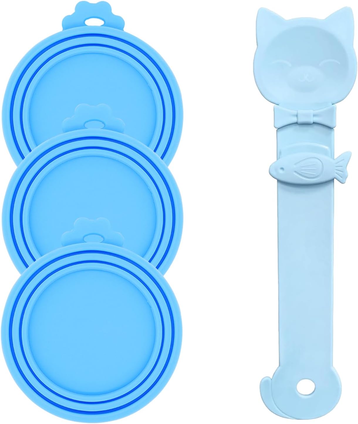 Pet Can Opener & 3 Pcs Cat Food Can Lids | Universal BPA Free Silicone Covers & Multi-Function Wet Food Spoon for Cat and Dog Food(Dark Blue)