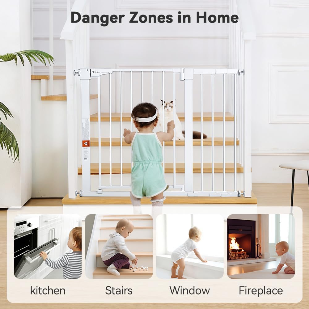 COMOMY 29.5-43.3" Safety Baby Gate Extra Wide, Auto Close Dog Gate for House Doorways Stairs, Pressure Mounted Easy Walk Through Pet Gate Child Gate, Includes 2.75" and 8.25" Extension, Black