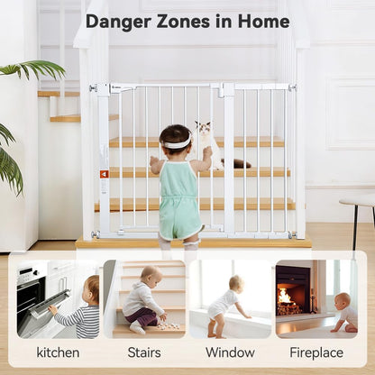COMOMY 29.5-43.3" Safety Baby Gate Extra Wide, Auto Close Dog Gate for House Doorways Stairs, Pressure Mounted Easy Walk Through Pet Gate Child Gate, Includes 2.75" and 8.25" Extension, Black