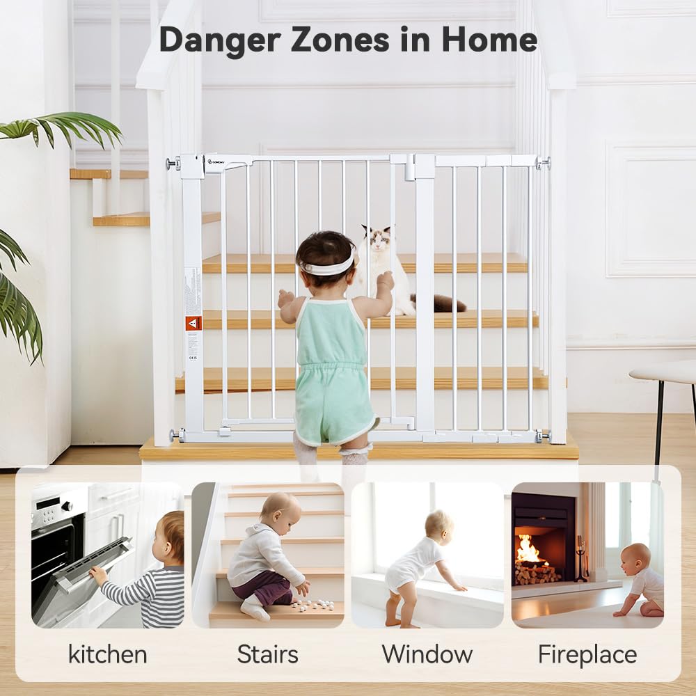 COMOMY 36" Extra Tall Baby Gate for Stairs and Doorways - Fits 29.5" to 48.8" Wide Openings, Auto Close Extra Wide Dog Gate for House, Pressure Mounted Easy Walk Through Pet With Door, Black