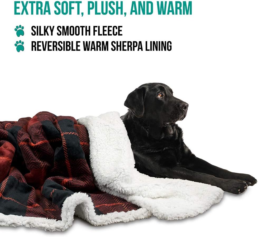 PetAmi Dog Blanket for Medium Large Dogs, Pet Bed Blanket Cat Puppy Kitten, Fleece Furniture Couch Cover Protector Sofa Car, Soft Sherpa Dog Throw Plush Reversible Washable, 40x60 Plaid Dark Gray