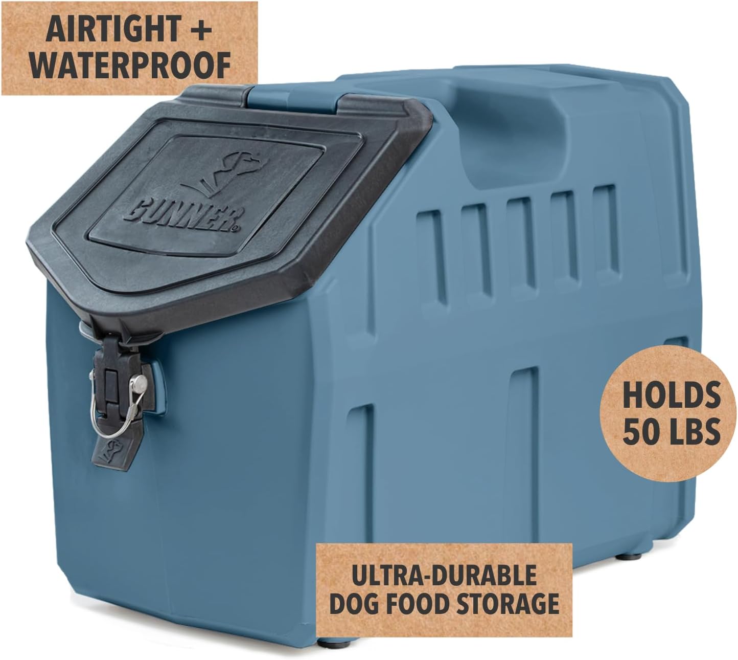 GUNNER 50 lbs Dog Food Storage Container - Waterproof & Airtight Pet Food Bin - Multi-Purpose Container for Dry Food, Corn, Chicken Feed, Treats, Bird Seed, & More - Gunmetal