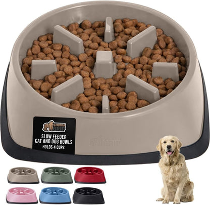 GORILLA GRIP® Patented BPA Free Slow Feeder Dog Bowls, Interactive Puzzle Toy for Dogs and Cats Food Training Enrichment, Keeps Pets Busy and Prevents Puppy Overeating, Small Breeds, 1 Cup, Gray