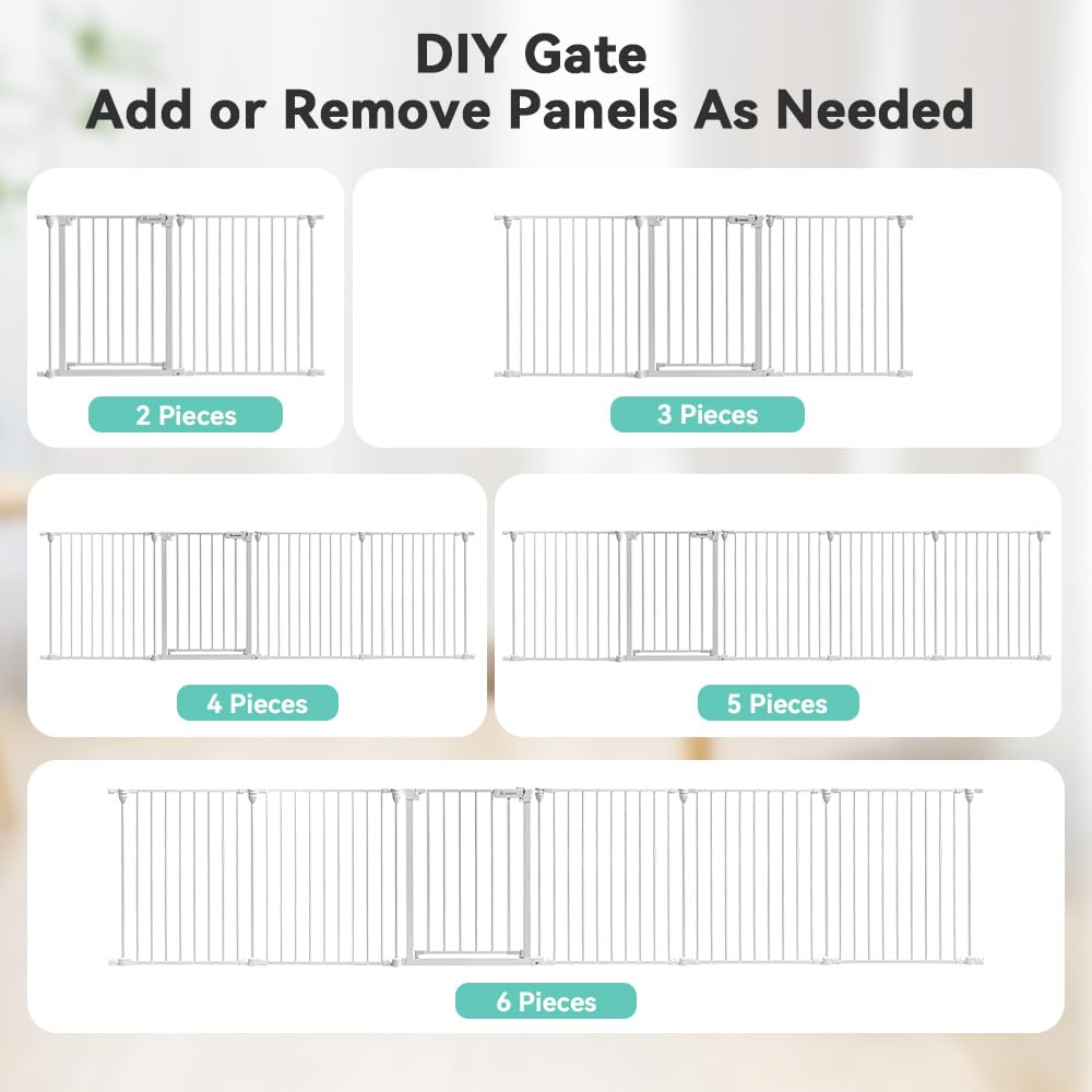 COMOMY 198" Baby Gate Extra Wide, Dog Gate Pet Gate for House Stairs Doorways Fireplace, 3 in 1 Play Yard Child Safety Gate, Auto Close, Hardware Mounted (30" Tall, Black)