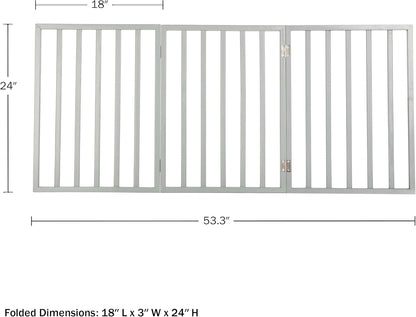 Pet Gate - 3-Panel Indoor Foldable Dog Fence for Stairs, Hallways, or Doorways - 54x24-Inch Retractable Wood Freestanding Dog Gates by PETMAKER (Gray)