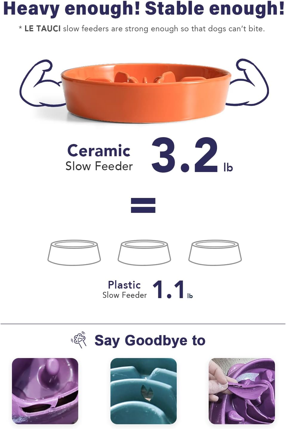 LE TAUCI Dog Bowls Slow Feeder Ceramic, 1.5 Cup Slow Feeding Bowl for Small and Medium Breed, Puzzle Dog Food Bowl for Fast Eater, Maze Purple
