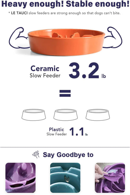 LE TAUCI Dog Bowls Slow Feeder Ceramic, 1.5 Cup Slow Feeding Bowl for Small and Medium Breed, Puzzle Dog Food Bowl for Fast Eater, Maze Purple