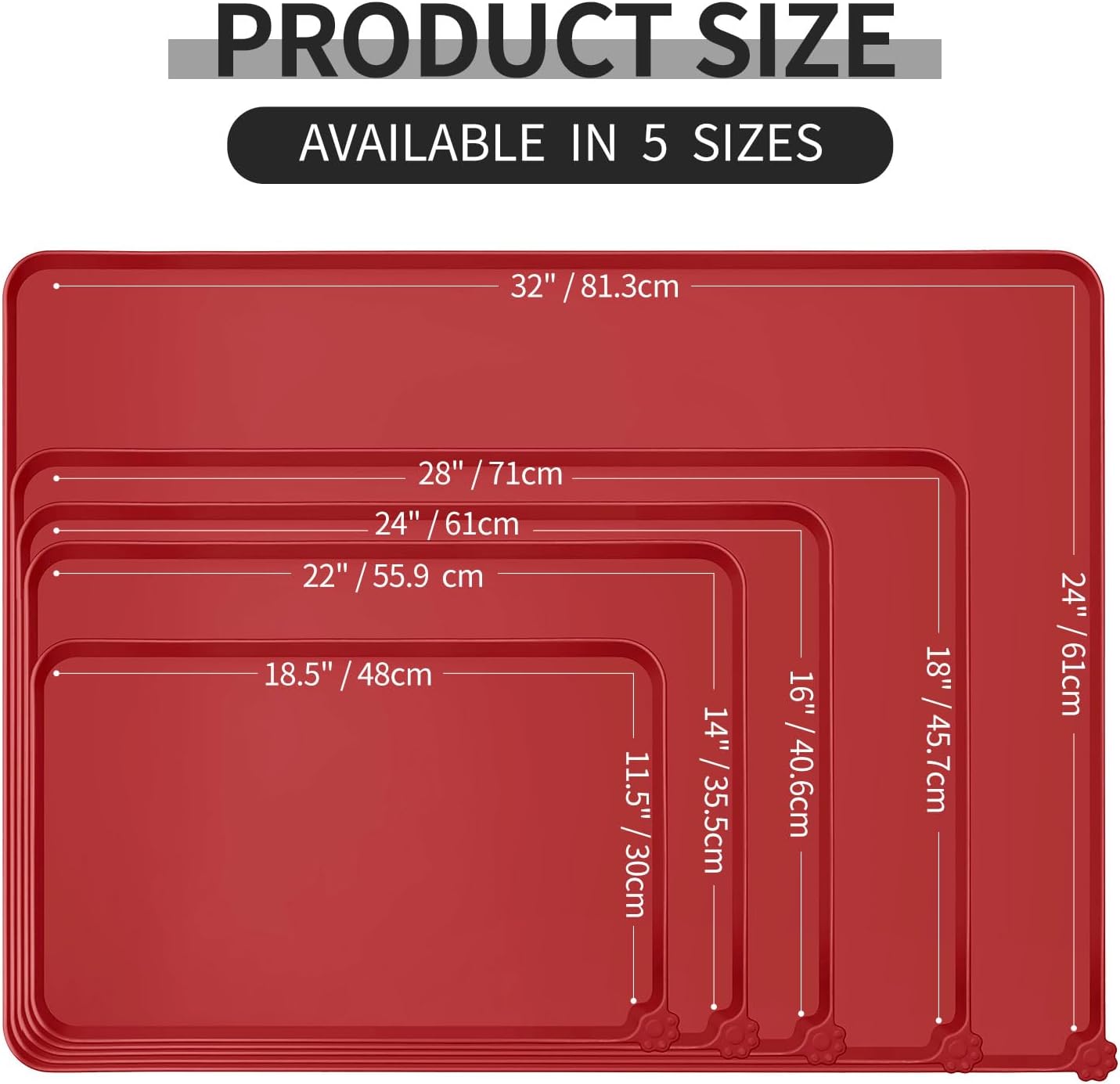Reopet Waterproof Pet Feeding Mat, Non-Slip Silicone Placemats for Dog Cat Food and Water Bowl, High Raised Edges to Prevent Spills and Protect Floors