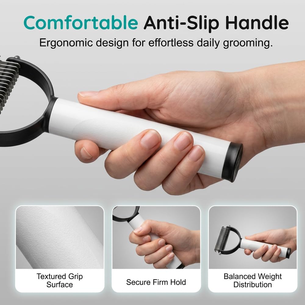 Double Sided Dematting Comb for Cats & Dogs, Undercoat Rake Deshedding Grooming Tool, Pet Hair Detangler Brush for Removing Tangles Knots and Loose Fur, Grooming Comb for Long Thick Coats (1, Black)