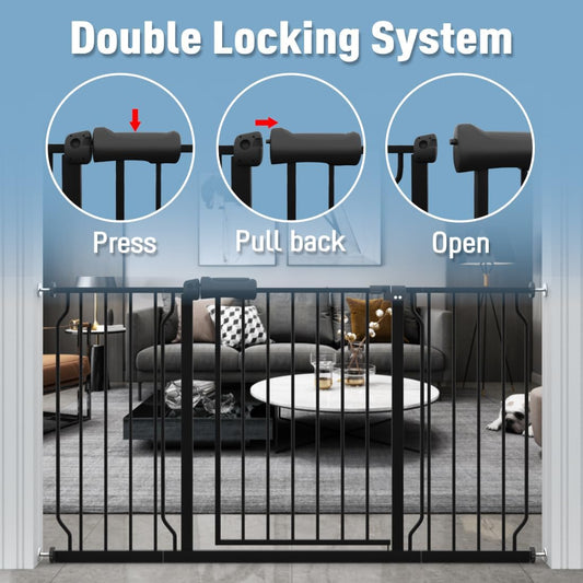ALLAIBB Extra Wide Pressure Mount Baby Gate Auto Close Metal Child Dog Pet Safety Gates with Walk Through for Stairs,Doorways,Kitchen and Living Room (62.02-66.93"/158-170cm)