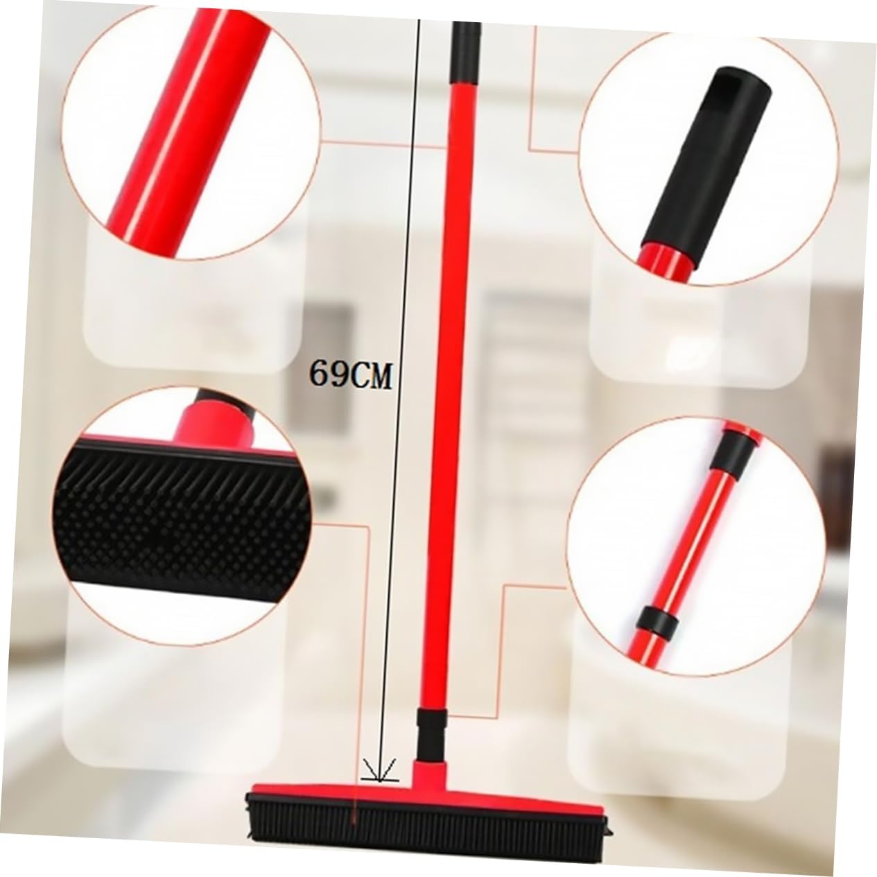 minkissy PET Hair Removal Broom Long Handle Carpet Scraper for Dog Hair Cleaning Rubber Floor Brush Dust Pan for Home Windows and Furniture