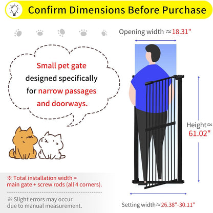 Lumizone Extra Tall Cat Gate 61.02" High Pressure Mounted Extra Wide 30.12"-34.05" (17Sizes) 1.37" Gap No Drilling Auto-Close Tall Pet Gate for Dogs (Black, 30.12"-34.05" W)