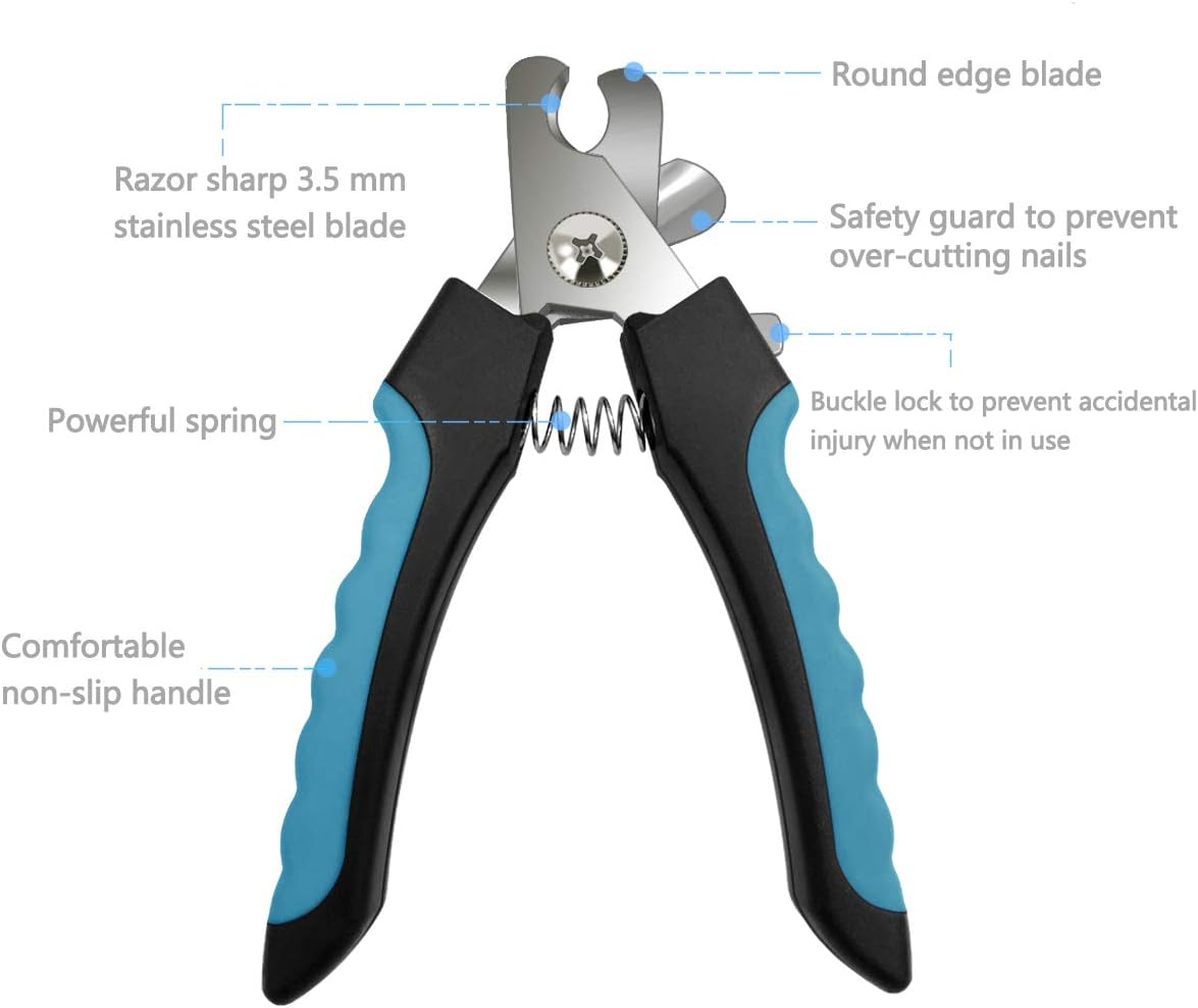 Pet Nail Clippers and Trimmers Set Safety Guard to Avoid Over Cutting Razor Sharp Blades Grooming Tool for All Small Large Dog Cat Red