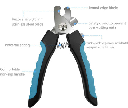 Pet Nail Clippers and Trimmers Set Safety Guard to Avoid Over Cutting Razor Sharp Blades Grooming Tool for All Small Large Dog Cat Red