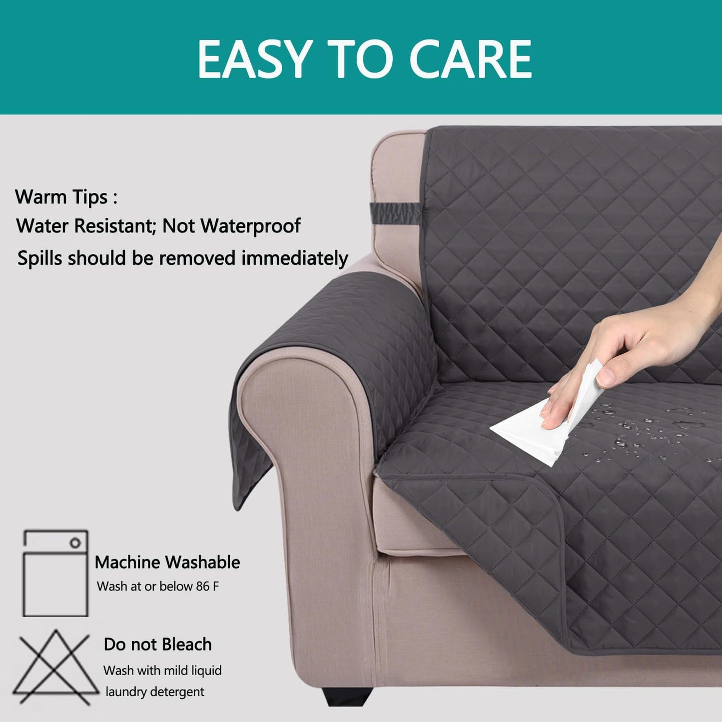 U-NICE HOME Reversible Sofa Cover Washable Couch Cover for Dogs Friendly with Elastic Straps Water Repellent Furniture Protector for 3 Cushion Couch (Sofa, Coffee/Beige) - Colors A