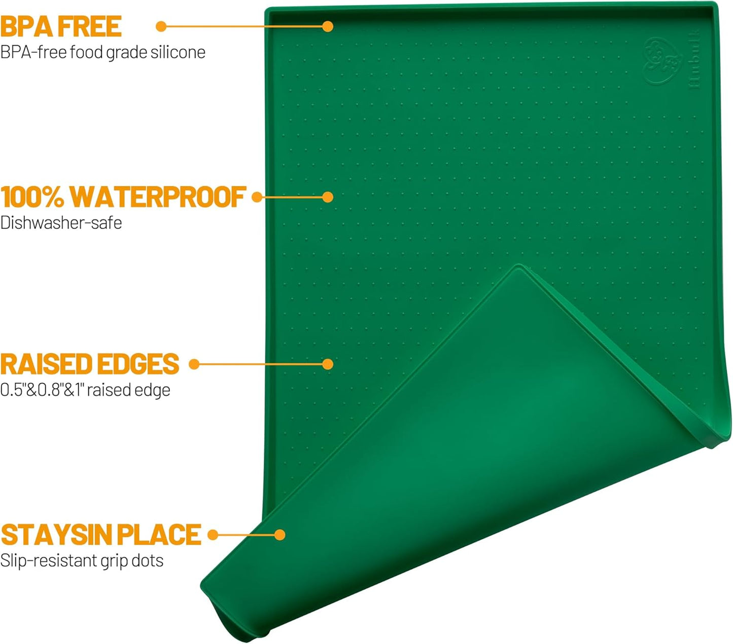 Hubulk Dog Feeding Mat,100% Waterproof Food Grade Silicone Pet Food and Water Bowl Placemat,Dishwasher, High Raised Edge to Prevent Spills,Nonslip Tray to Stop Messes on Floor (19"x12"x0.5", Grey)