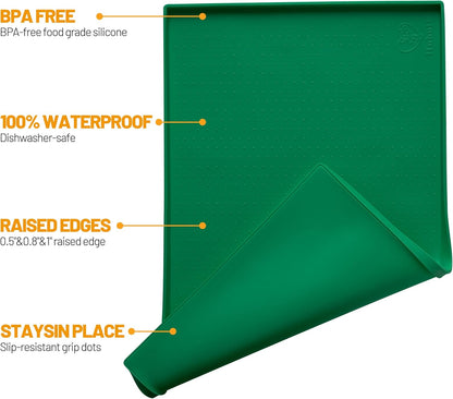Hubulk Dog Feeding Mat,100% Waterproof Food Grade Silicone Pet Food and Water Bowl Placemat,Dishwasher, High Raised Edge to Prevent Spills,Nonslip Tray to Stop Messes on Floor (19"x12"x0.5", Grey)