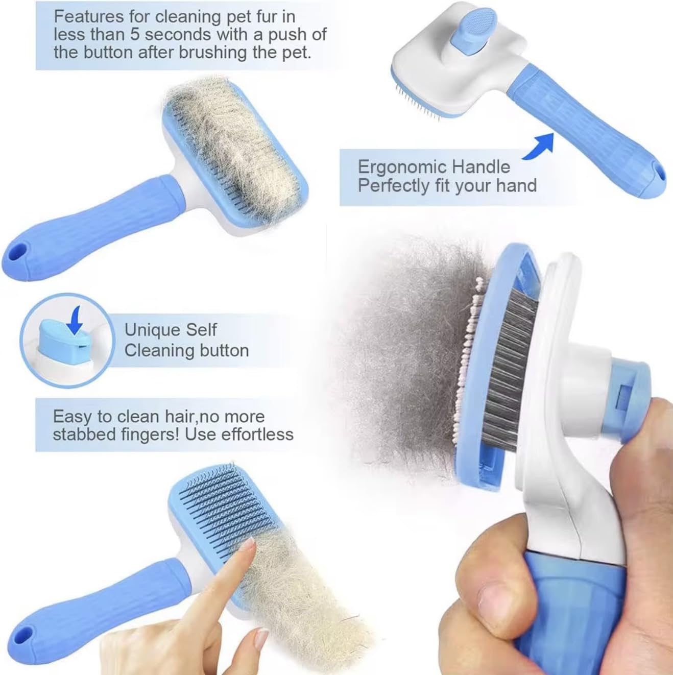 We Love Doodles Professional Slicker Brush for Goldendoodles and Long-Haired Dogs, Self-Cleaning Grooming Tool with Ergonomic Handle, Fine Wire Bristles, Blue (Blue)