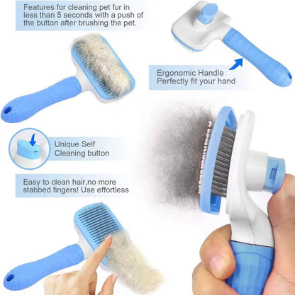 We Love Doodles Professional Slicker Brush for Goldendoodles and Long-Haired Dogs, Self-Cleaning Grooming Tool with Ergonomic Handle, Fine Wire Bristles, Blue (Blue)