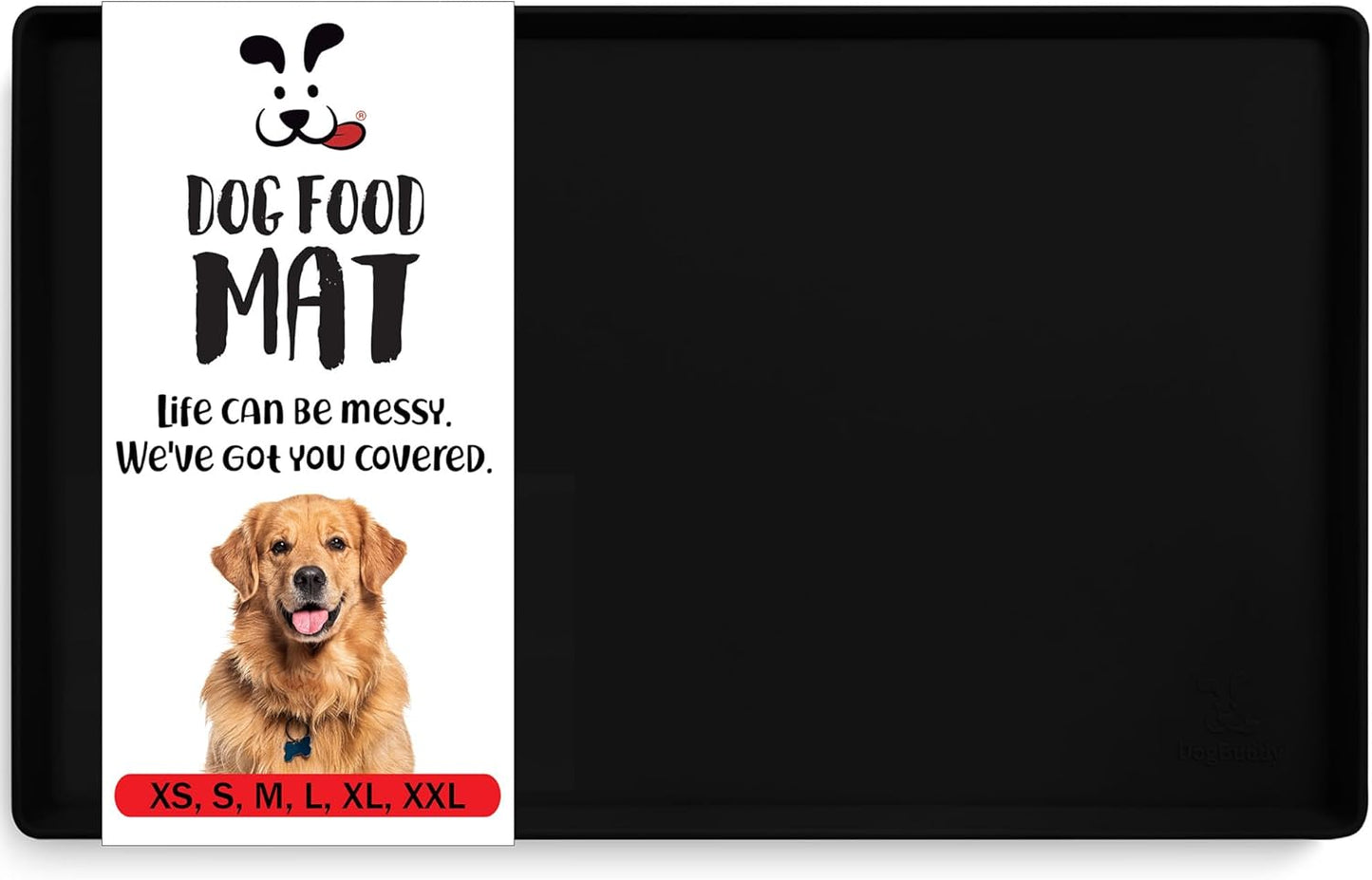 DogBuddy Dog Food Mat – Waterproof Dog Bowl Mat for Food and Water, Silicone Pet Feeding Mats for Floors, Non-Slip Placemat with High Edges for Dogs Bowls, Puppy Essentials (L: 24" x 16", Shadow)