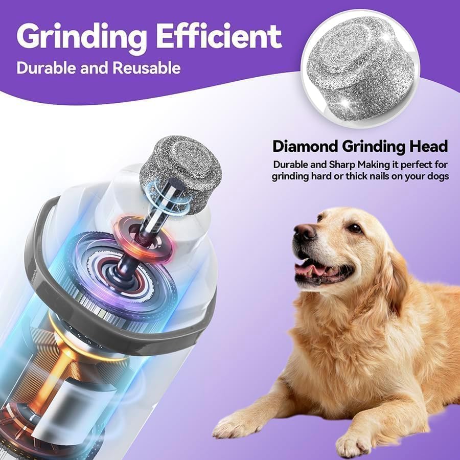 Dog Nail Grinder Quiet- Ultra-Quiet Dog & Cat Nail Grinder with LED Light & Battery Display & Upgrade Grinding Head - Painless Nail Trimmer for Small to Large Pets, Thick Nails, and Sensitive Paws