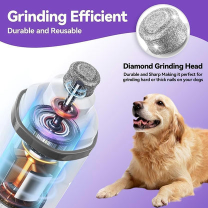 Dog Nail Grinder Quiet- Ultra-Quiet Dog & Cat Nail Grinder with LED Light & Battery Display & Upgrade Grinding Head - Painless Nail Trimmer for Small to Large Pets, Thick Nails, and Sensitive Paws