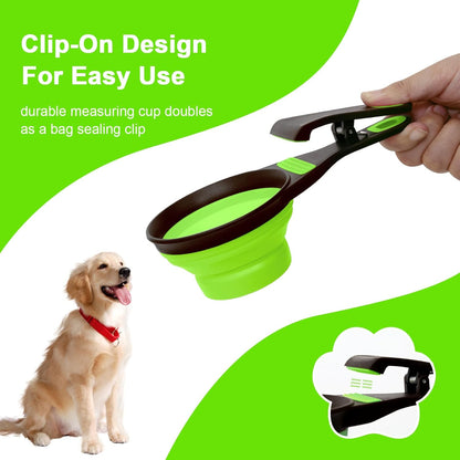 Collapsible Silicone Dog Food Scoop Foldable Pet Food Measuring Cup with Bag Clip 3 in 1 Multi-Function Silicone Dog Food Scooper (Rose Red, Medium)