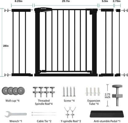 Mumeasy 36" High Extra Tall Dog Gate, 29.6"-40.5" Wide Pressure Mounted Tall Baby Gate for Dog, Auto Close Pet Gate with Door for Stairs,Doorways,House,Black