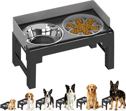 PAKEWAY Elevated Dog Bowls, Spill Proof, Tiltable Dog Feeder with 2 Stainless Steel Bowls, 6 Height Adjustable Raised Bowl