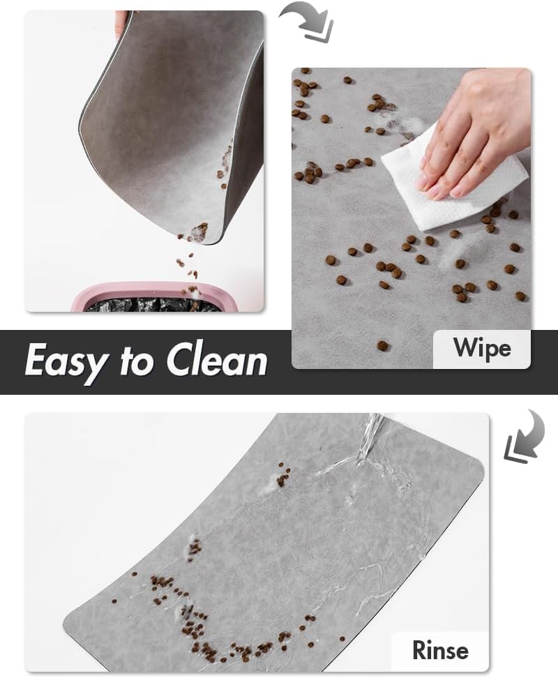 MontVoo Dog Food Mat-Pet Feeding Mat for Food and Water-No Stains Quick Dry Dispenser Cat Bowl Mat for Messy Drinkers(12"x19" Dark Grey)