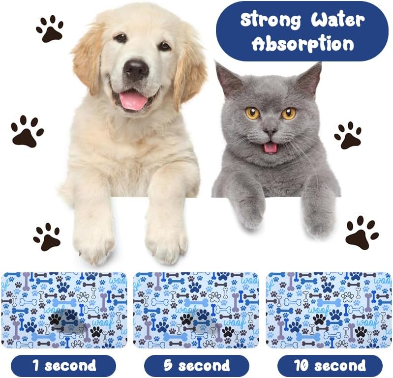 Dog Food Mats for Floors Waterproof, Pet Water Bowl Mats Pet Feeding Absorbent Placemats Plaid 12 * 20 inch