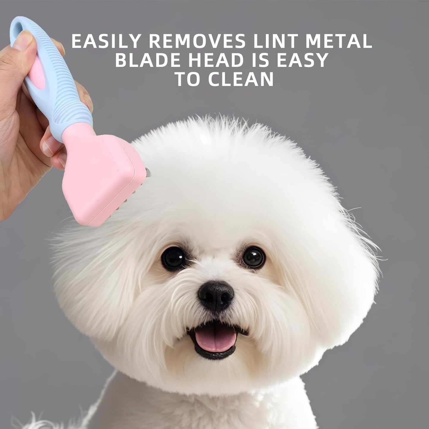 HOP Pink Professional Pet Dematting Comb with Handle Stainless Steel Dematting Fur Rake Brush Pet Grooming Tool for Long-Haired Dogs and Cats Remove Loose Hair Mats Knots Tangles