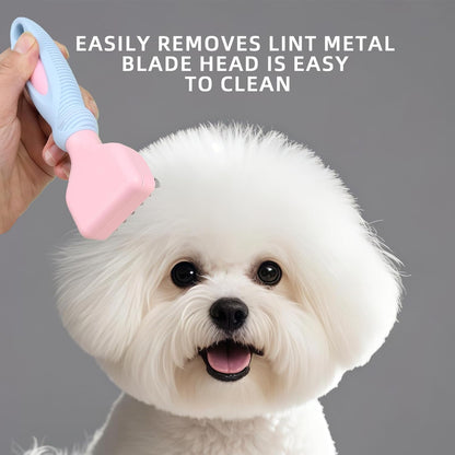 HOP Pink Professional Pet Dematting Comb with Handle Stainless Steel Dematting Fur Rake Brush Pet Grooming Tool for Long-Haired Dogs and Cats Remove Loose Hair Mats Knots Tangles