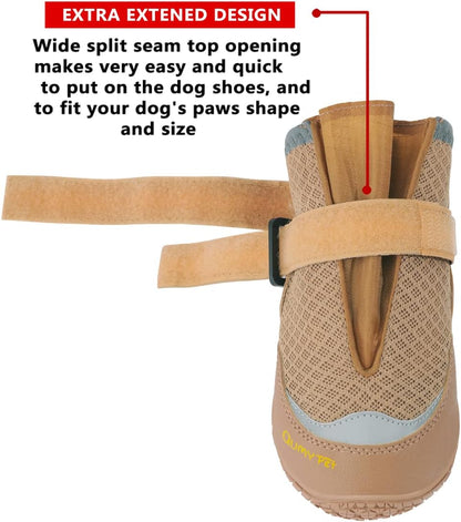 QUMY 4PCS Dog Boots for Large Dogs, Medium Dog Shoes & Paw Protectors for Hot Pavement, Summer Heat Protection, Mesh Breathable Nonslip Dog Booties for Hardfloors, Walking Running Hiking Black Size 6