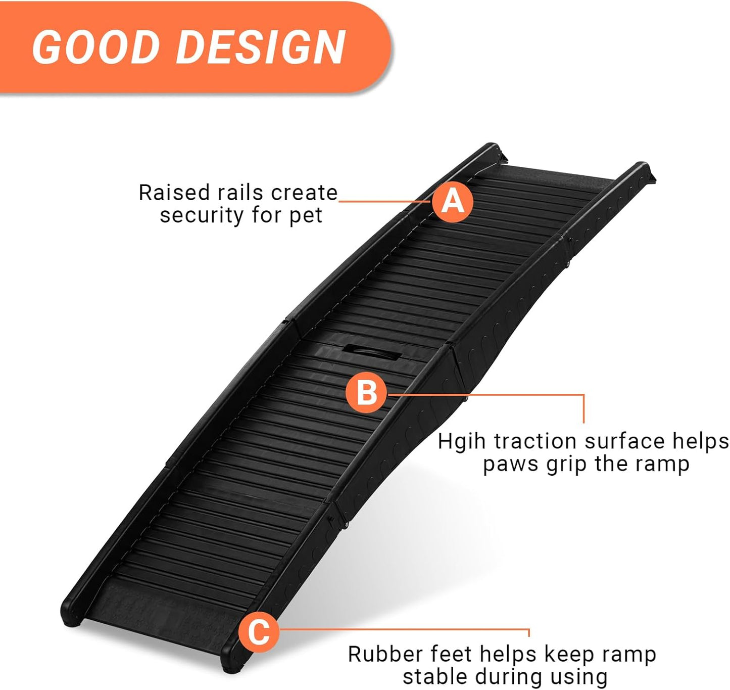 Folding Dog Ramps, 60”L Portable Pet Ramp for Large Dogs SUV,Cars,Lightweight Cat Ramp Non-Skid Surface Steps for High Bed,Stairs,Couch-Easy Storage,Supports up to 110 lb