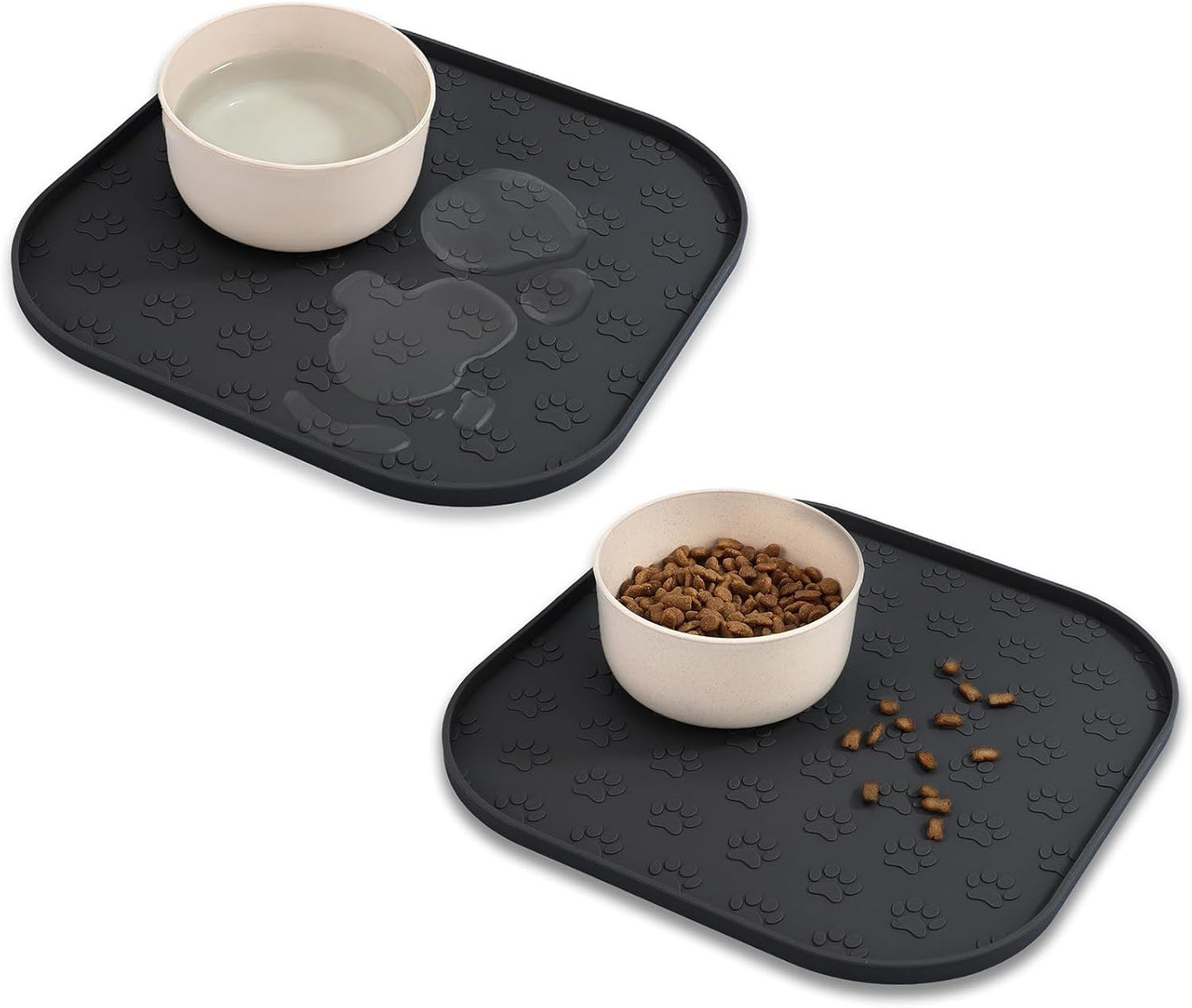 Pet Feeding Mat, Waterproof Anti-Slip Placemats for Dog Cat Bowl Silicone Pet Food Mat, Raised Edge Prevent Spills on Floor & Carpet, Dishwasher Safe (Beige, 11" x 11")