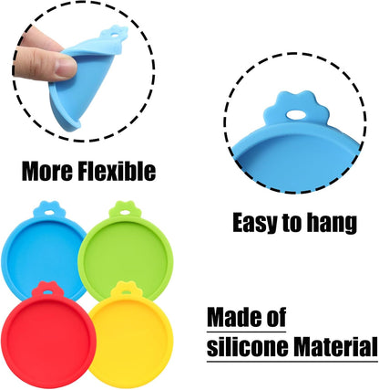 PINE & LINEN 4 Pcs 2.5inch Durable Pet Can Lids, Silicone Small Pet Can Covers Waterproof Cat Food Cans Lids for 3 oz Cat Food Cans（Yellow+Red+Pink+Blue）
