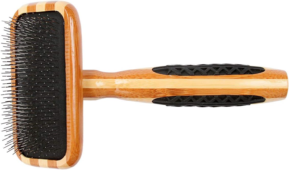 Bass Brushes | De-Matting Pet Brush | Alloy Pin | Pure Bamboo Handle | Slicker Style | Striped Finish | Model A21-SB