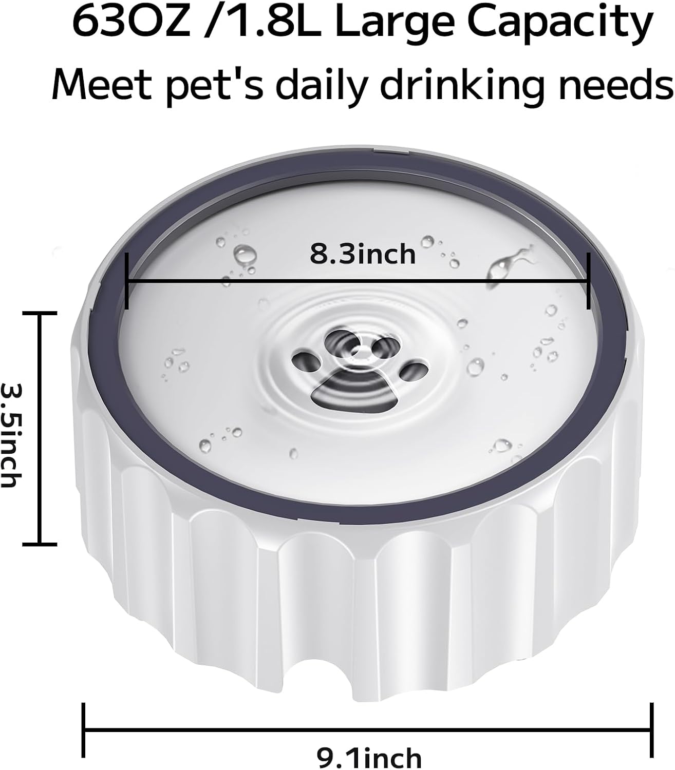 Dog Water Bowl 70oz/2L Large Capacity Water Dispenser No Spill Non Slip No Splash Pet Slow Feeder No Drip Vehicle Carried Travel Slow Drinking Bowl for Dogs Cat(White)