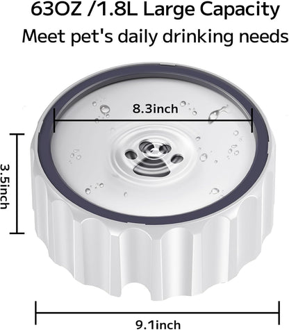 Dog Water Bowl 70oz/2L Large Capacity Water Dispenser No Spill Non Slip No Splash Pet Slow Feeder No Drip Vehicle Carried Travel Slow Drinking Bowl for Dogs Cat(White)