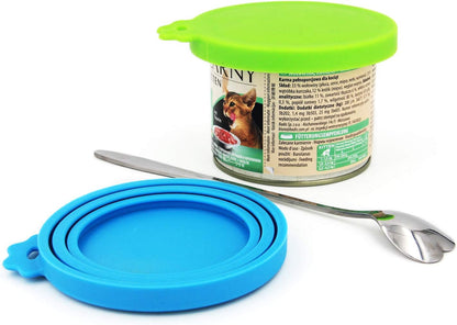 Comtim Pet Food Can Cover Silicone Can Lids for Dog and Cat Food(Universal Size,One fit 3 Standard Size Food Cans) (Blue/Purple)
